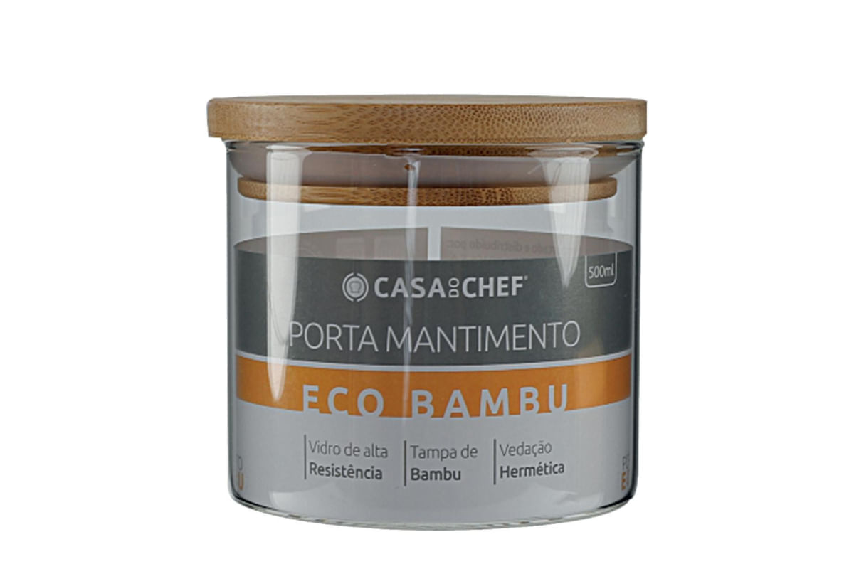 Porta Mantimento Vidro com Tampa Bamboo Redondo 500ML CV212778 Casa do Chef