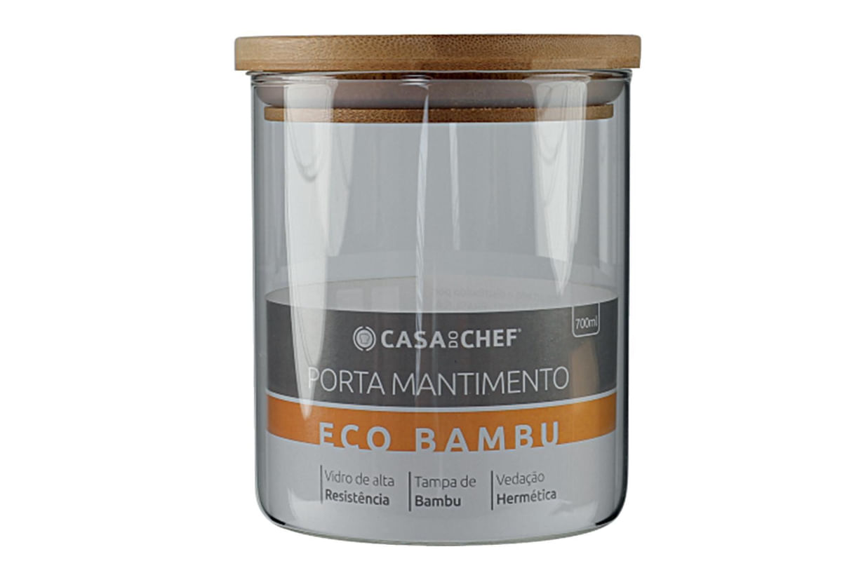 Porta Mantimento Vidro com Tampa Bamboo Redondo 700ML CV212779 Casa do Chef