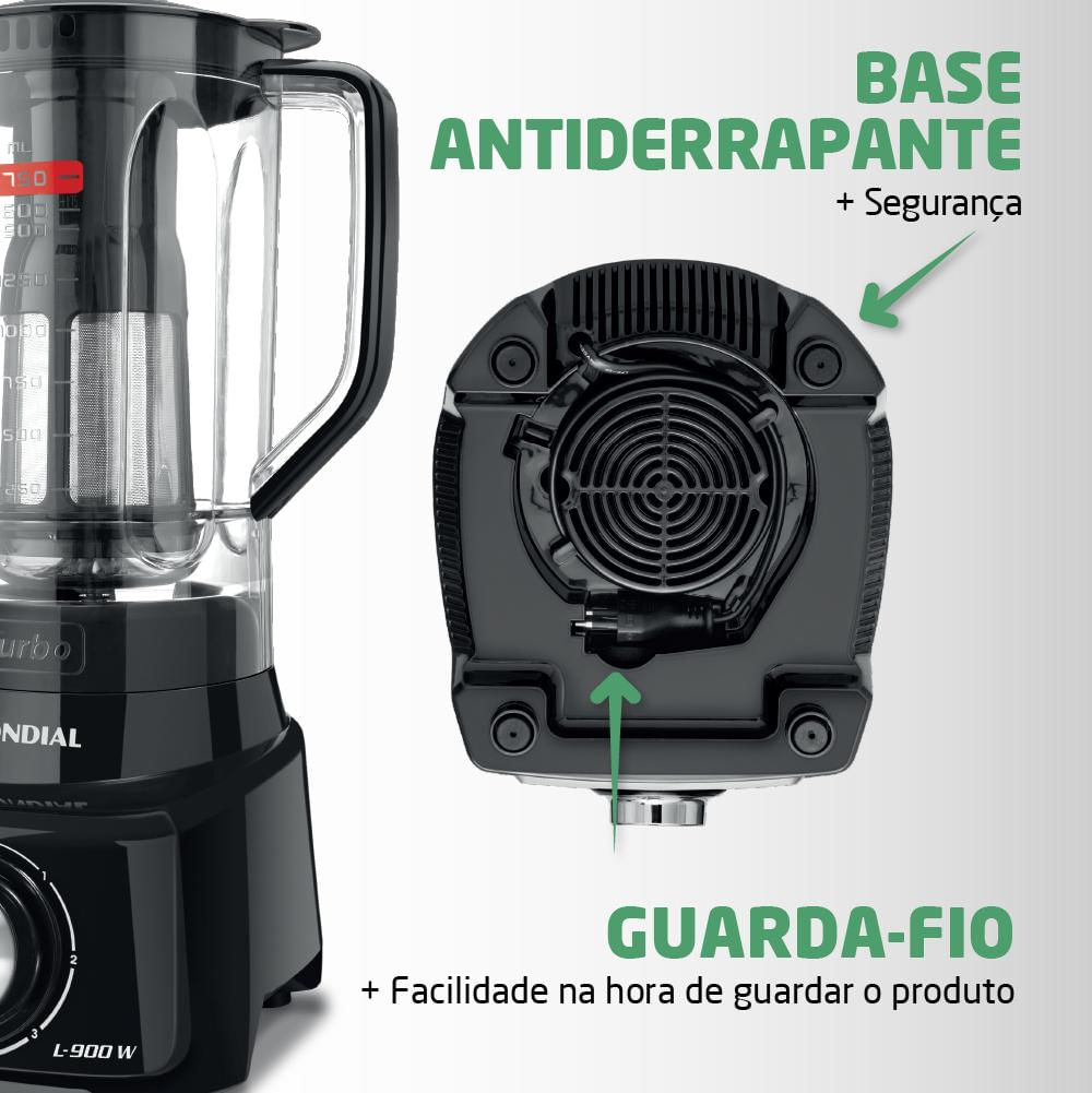 Liquidificador com Filtro 900W 2.7L Mondial Turbo L-900 FB 5 Velocidades Preto 127V 127V