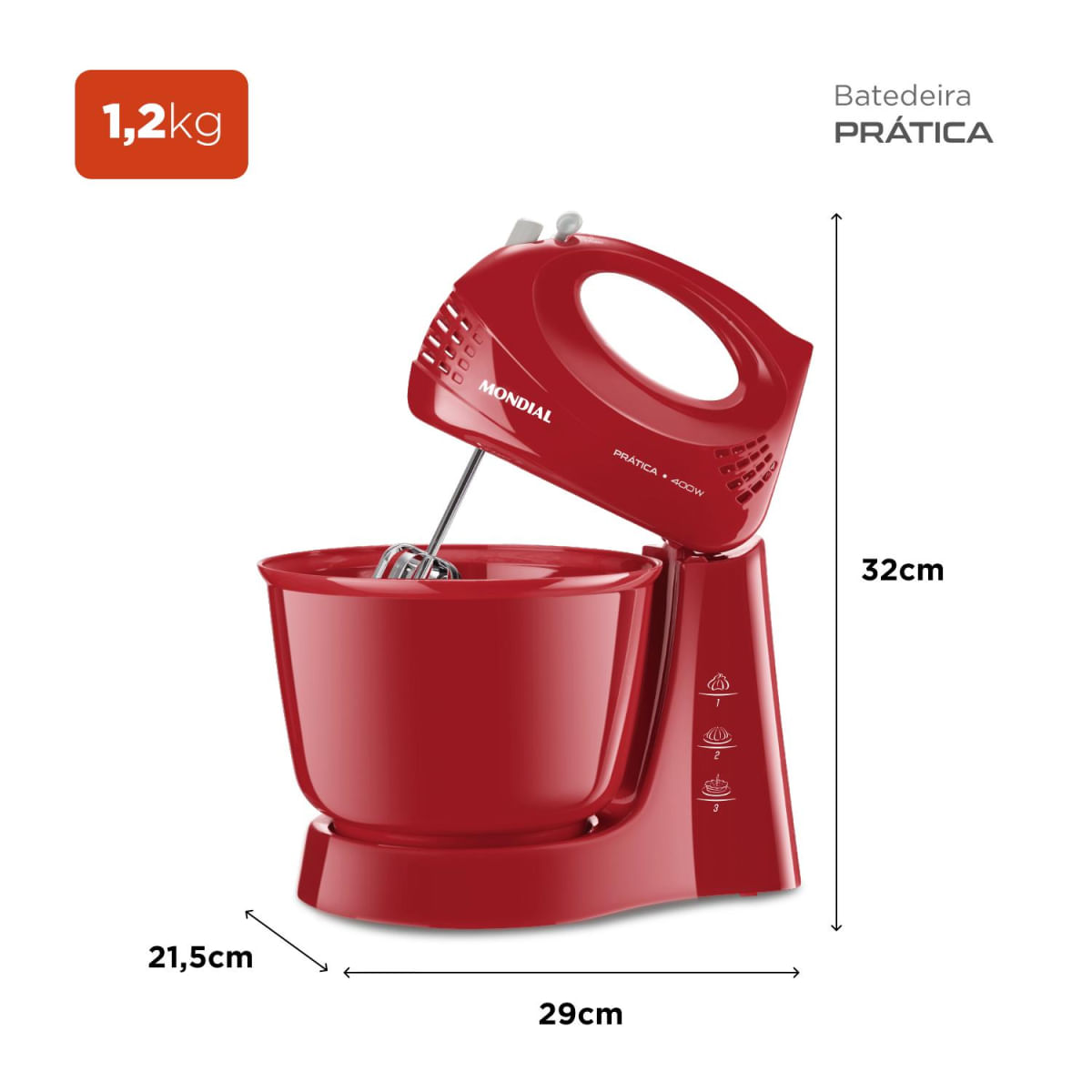 Batedeira de Mesa Mondial Pratica B44R 400W 3 Velocidades Vermelha 127V 127V