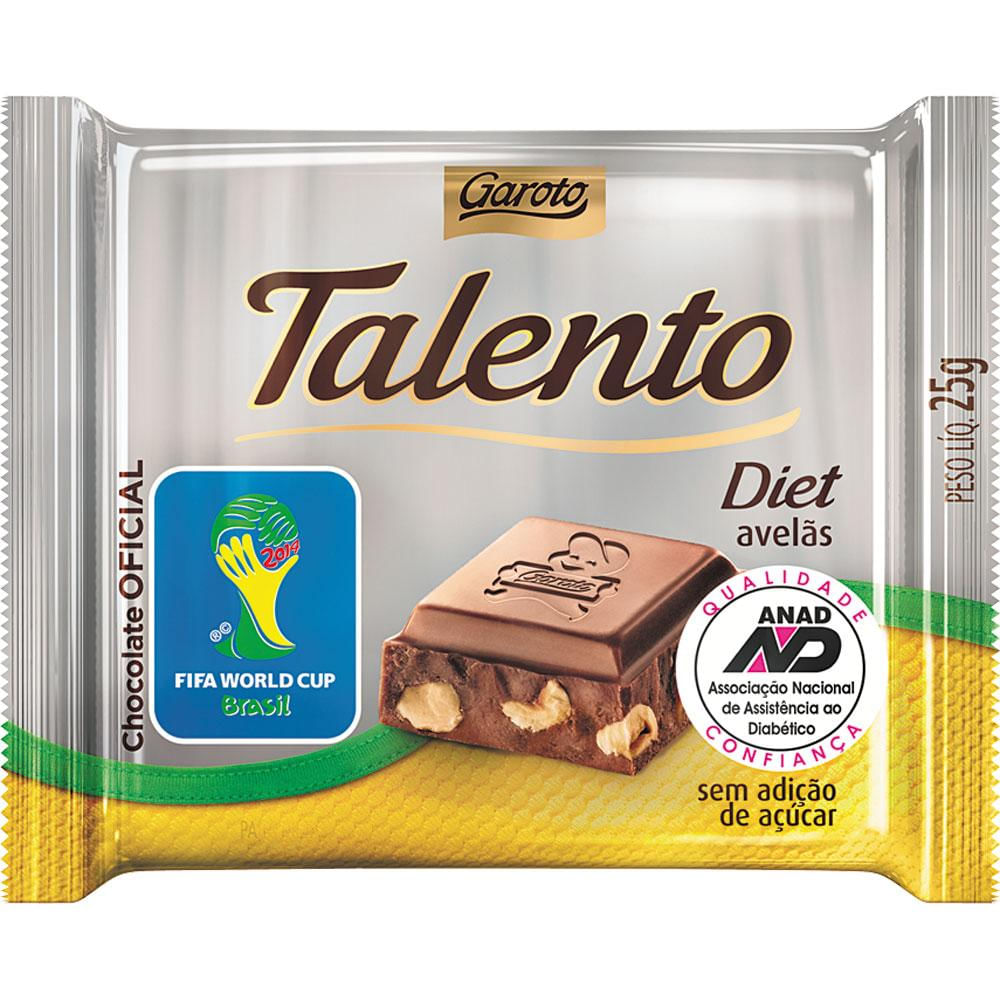 Barra de Chocolate Talento Diet Garoto 25g Avelã