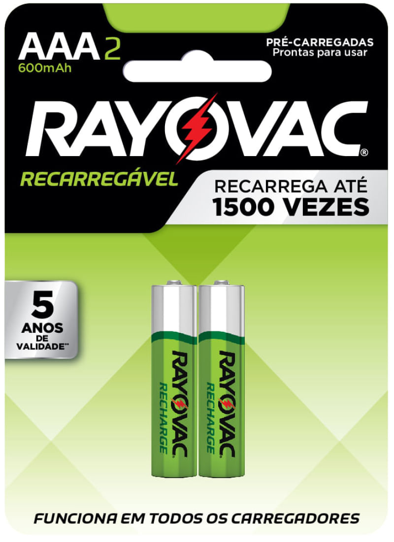 Pilha Recarregável Palito 600mAh Rayovac 55902 com 2 Unidades Pilha Recarregável Palito 650mAh Rayovac 55902 com 2 Unidades