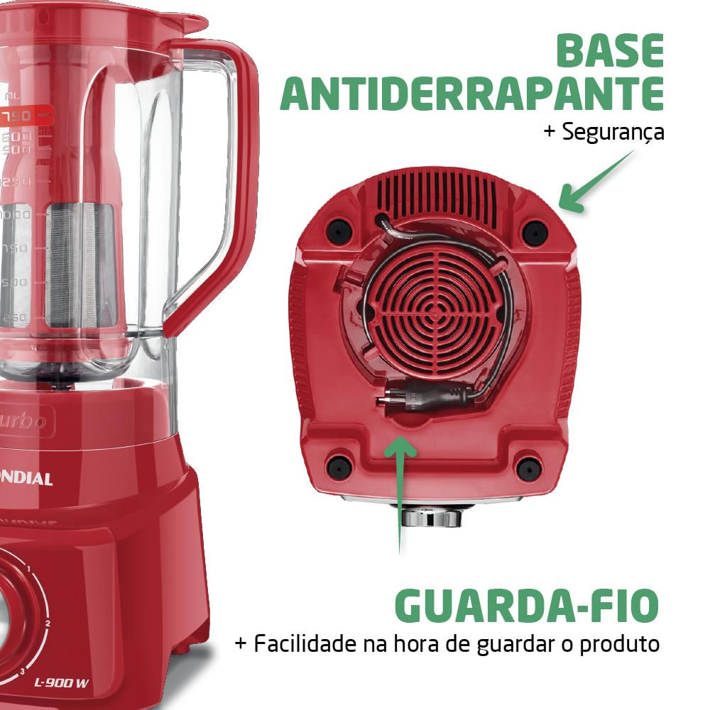 Liquidificador com Filtro 900W 2.7L Mondial Turbo L-900 FR 5 Velocidades Vermelho 220V