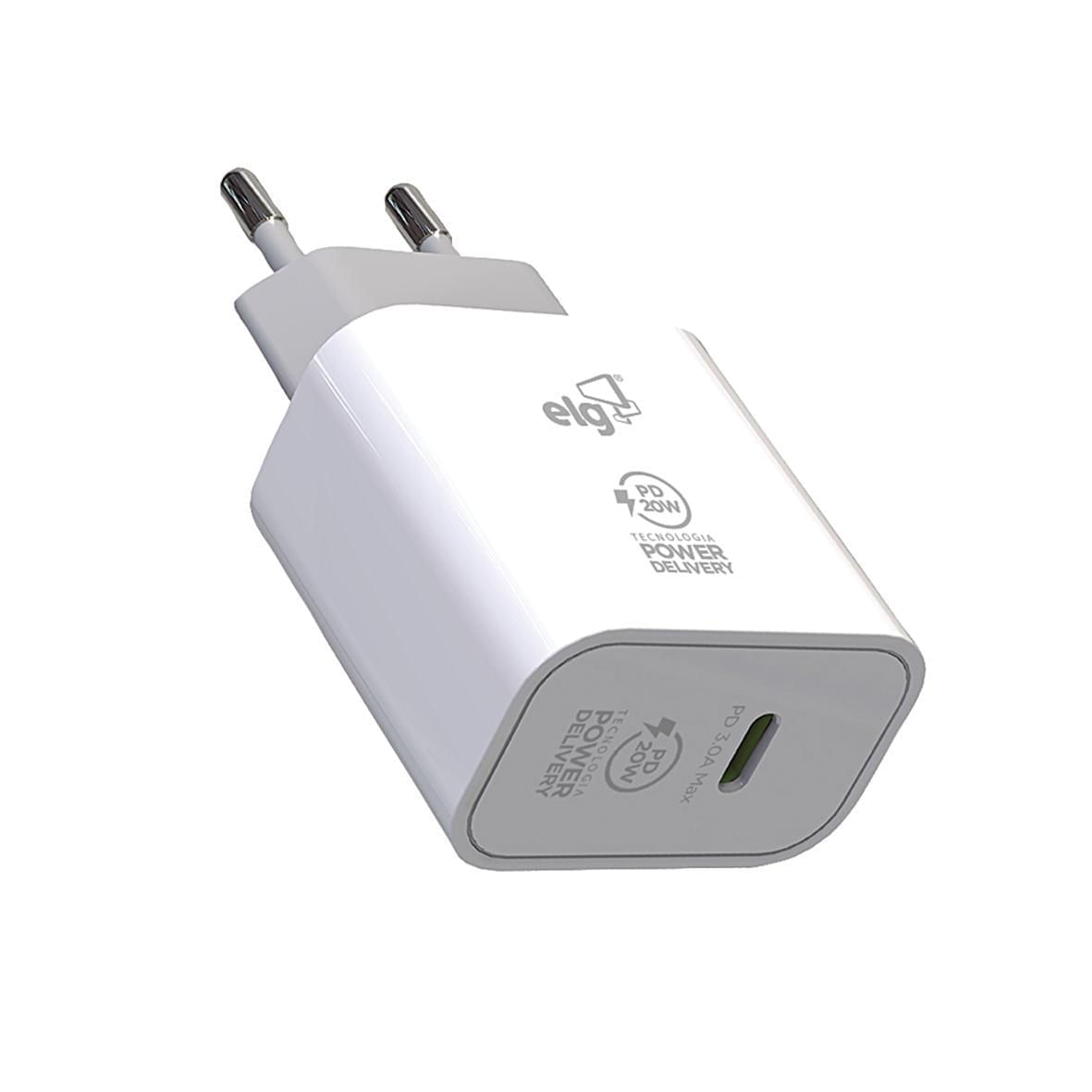 Carregador de Parede USB-C 20W ELG WCPD Branco Branca