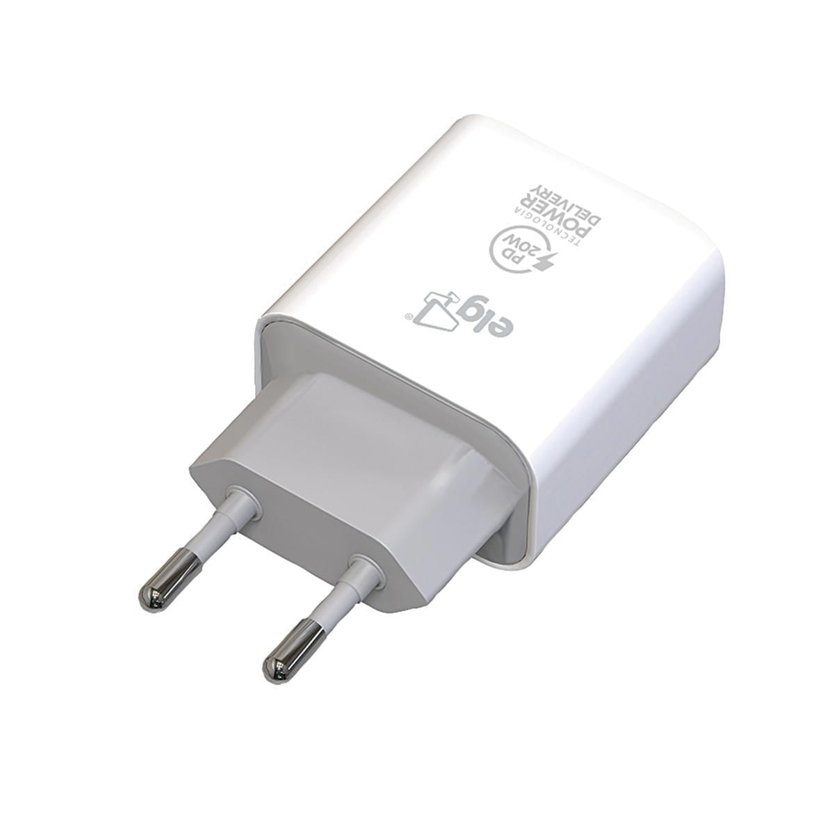 Carregador de Parede USB-C 20W ELG WCPD Branco Branca