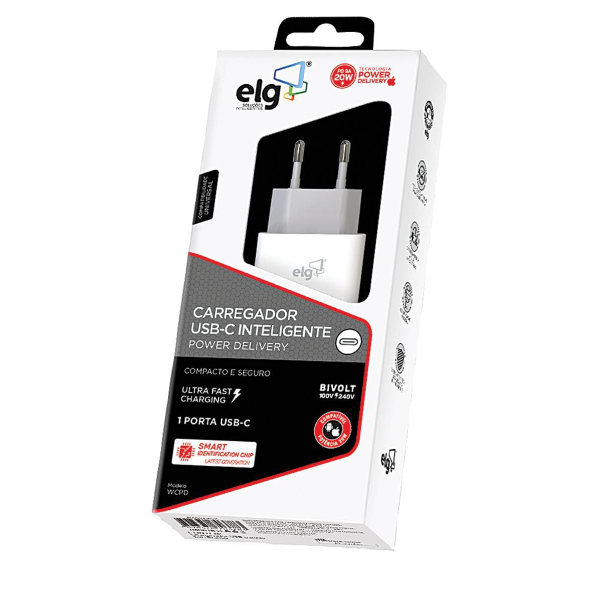 Carregador de Parede USB-C 20W ELG WCPD Branco Branca