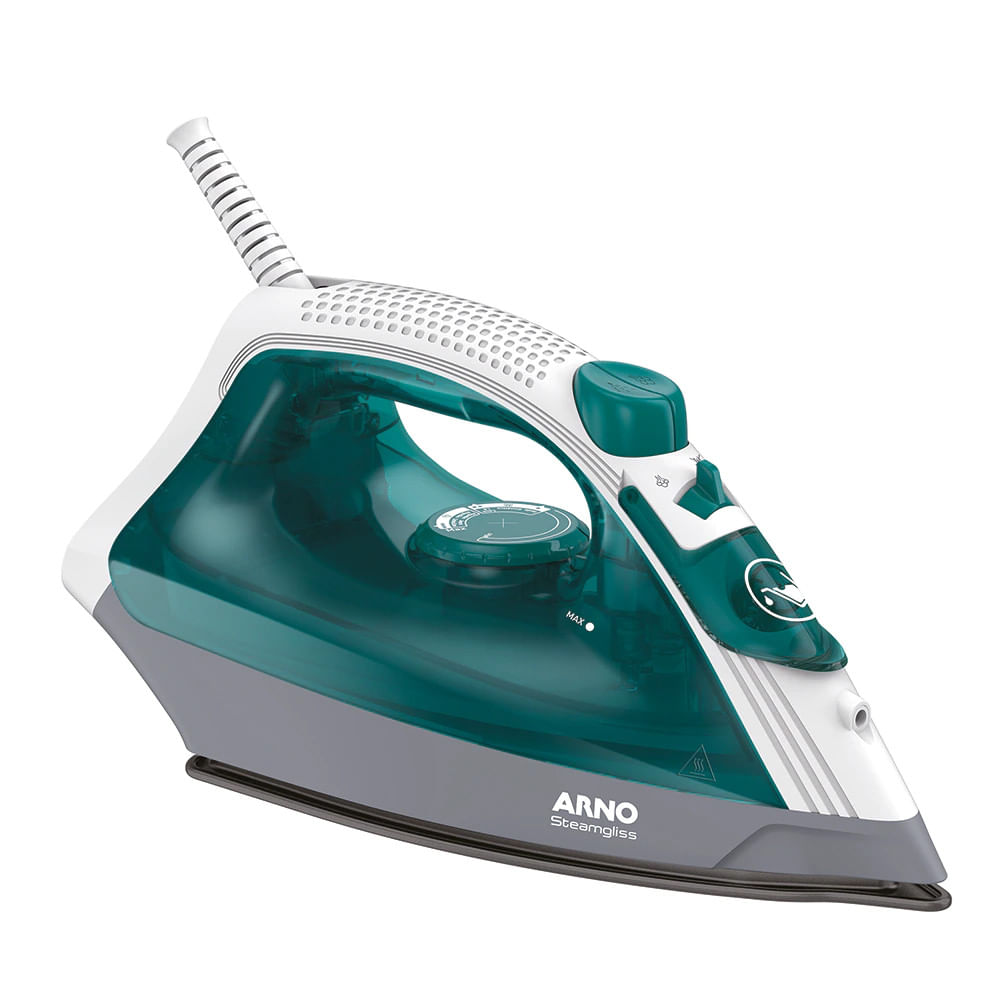 Ferro de Passar a Vapor Base Antiaderente com Spray Arno Steamgliss FSGP 1200W Branco com Verde / 110V