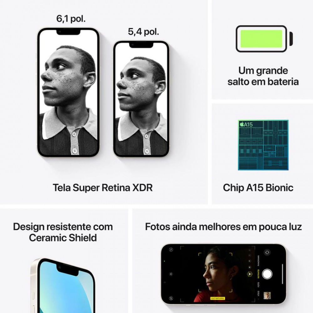 iPhone 13 128GB Estelar Tela de 6,1 Pol Câmera Dupla de 12MP Apple Estelar / Bivolt