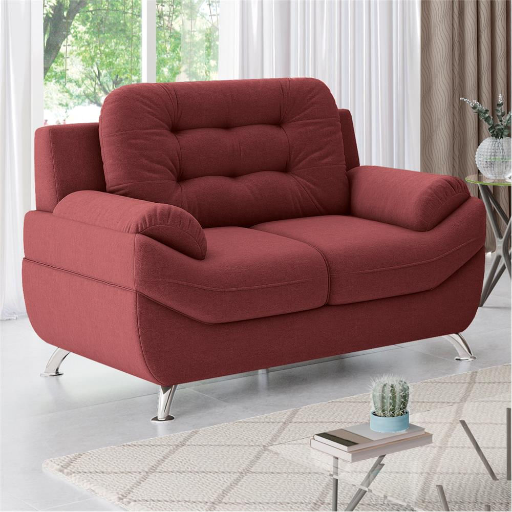 Sofá 2 Lugares Linoforte em Tecido Suede 150 cm de largura Mercury Vermelho Carmim