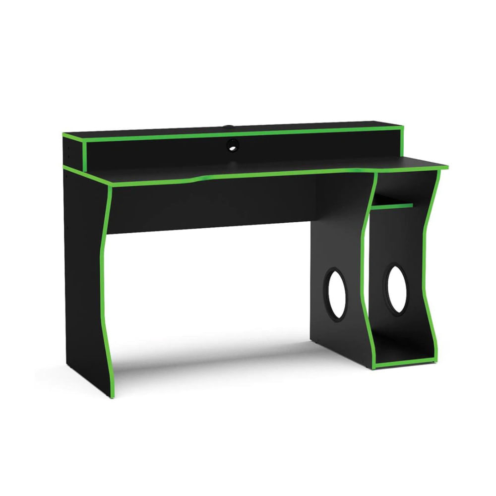 Mesa para Computador Gamer Politorno Fremont com 1 Nicho e 1 Prateleira Preta e Verde