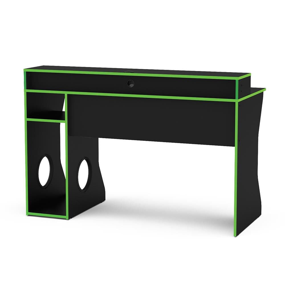 Mesa para Computador Gamer Politorno Fremont com 1 Nicho e 1 Prateleira Preta e Verde