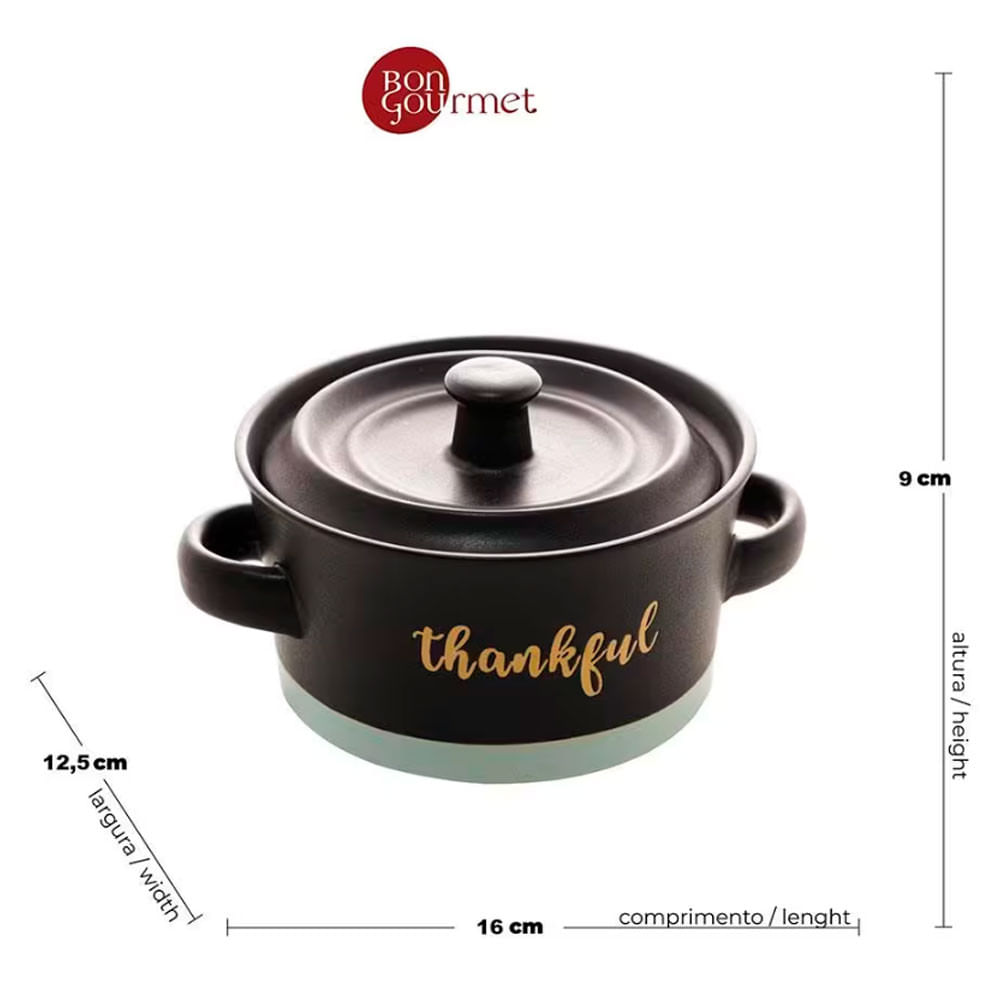 Mini Caçarola Refratária com Tampa Wolff Thankful em Cerâmica 450 ml Preto