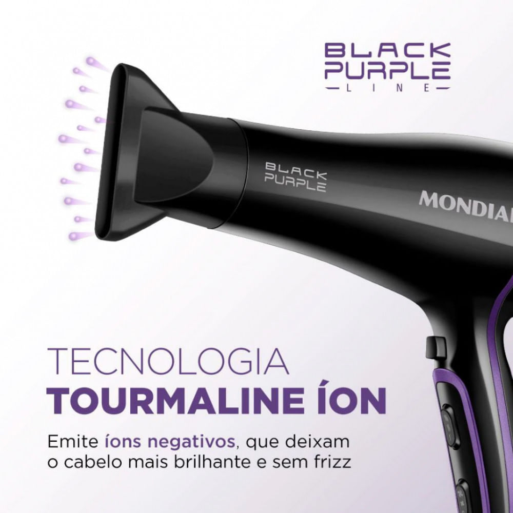 Secador de Cabelos Mondial Black Purple SCN-01 com Tourmaline Íon 2000W Preto / 220V