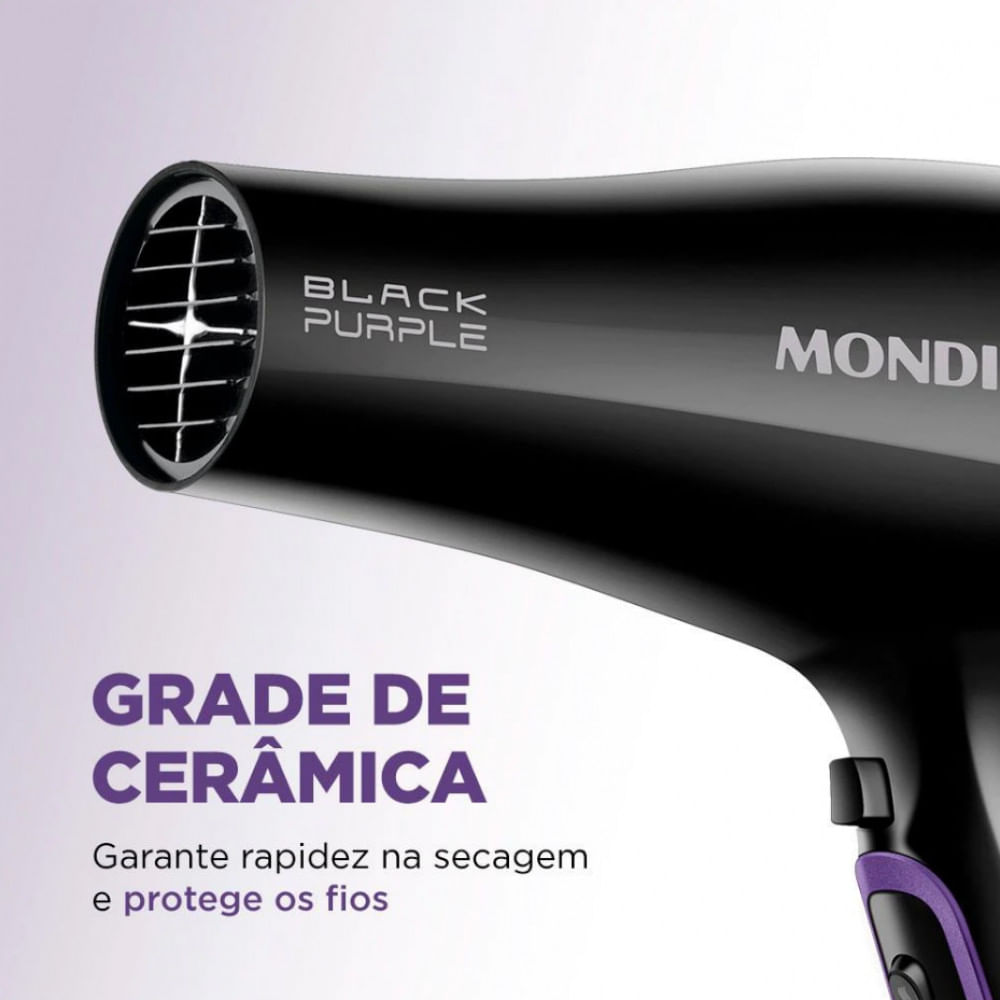 Secador de Cabelos Mondial Black Purple SCN-01 com Tourmaline Íon 2000W Preto / 220V