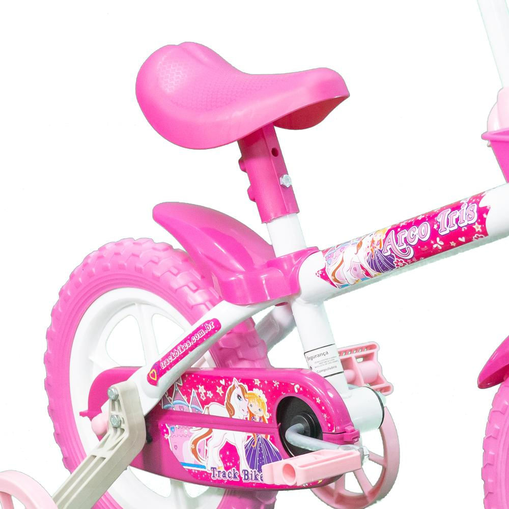 Bicicleta Infantil Aro 12 Arco-Íris Track&Bikes Branca com Rosa