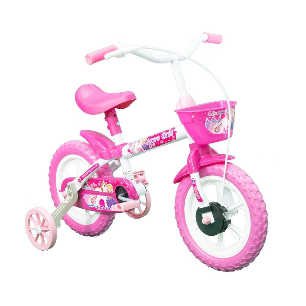 Bicicleta Infantil Aro 12 Arco-Íris Track&Bikes Branca com Rosa