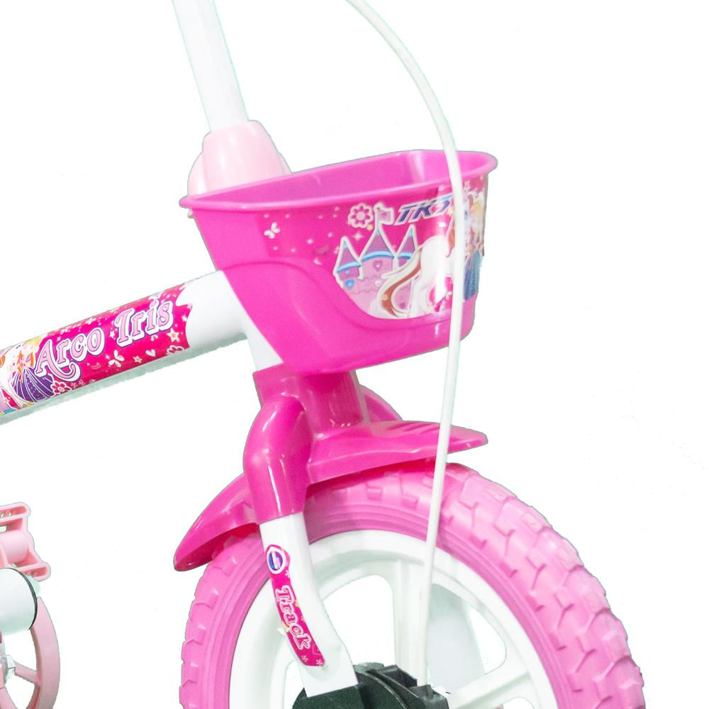 Bicicleta Infantil Aro 12 Arco-Íris Track&Bikes Branca com Rosa