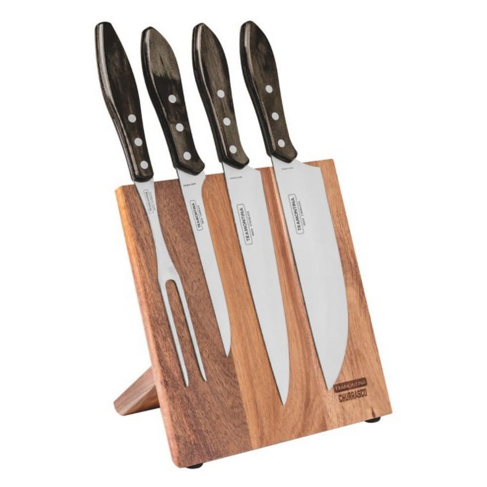 Conjunto para Churrasco Tramontina em Aço Inox e Madeira Polywood Castanho 5 Peças