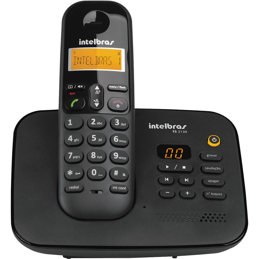 Telefone sem Fio com Identificador e Secretária Intelbras TS3130 Preto Preta