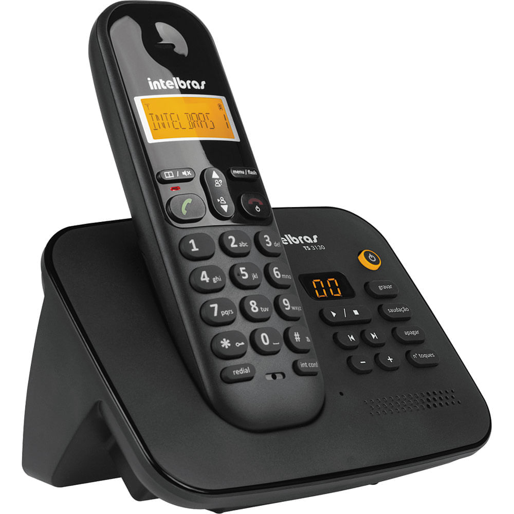 Telefone sem Fio com Identificador e Secretária Intelbras TS3130 Preto Preta