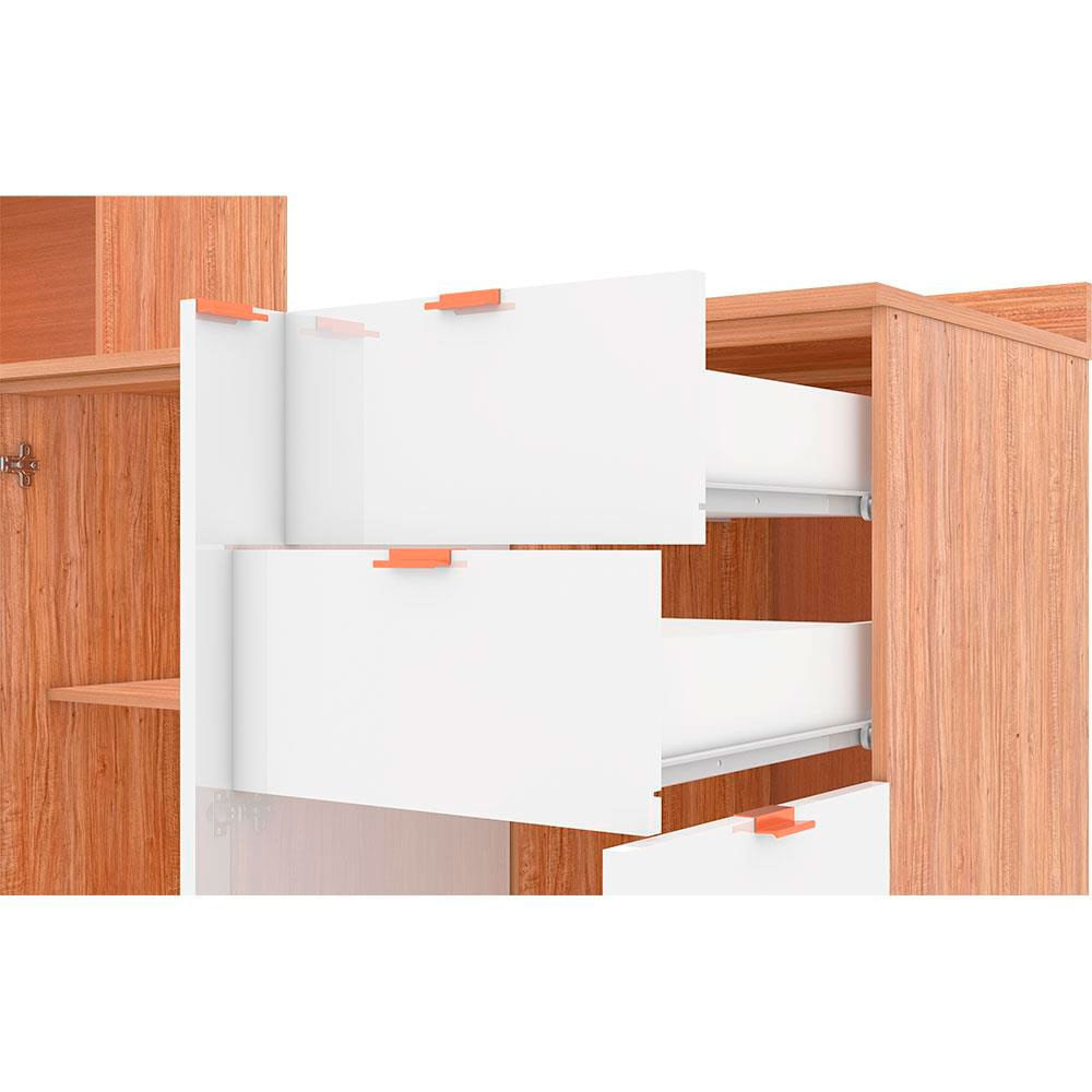 Cozinha Completa Bartira Joy com 11 Portas 2 Gavetas 5 Prateleiras e Nicho para Micro-ondas 244,5cm Damasco com Branco