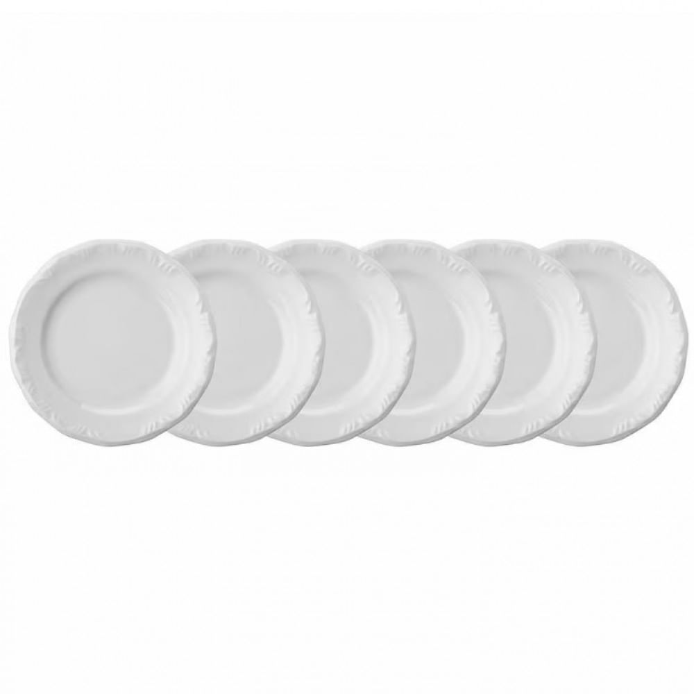 Conjunto com 6 Pratos de Sobremesa Schmidt Pomerode em Porcelana 19 cm Branco