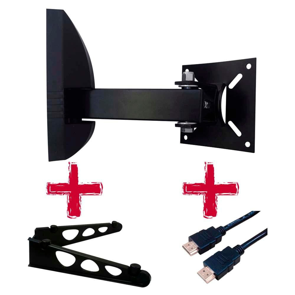 Suporte Bi-Articulado de Parede Brasforma SBRP-136 para TVs LCD, LED, Plasma e 3D de 10 a 55 + Suporte DVD + Cabo HDMI
