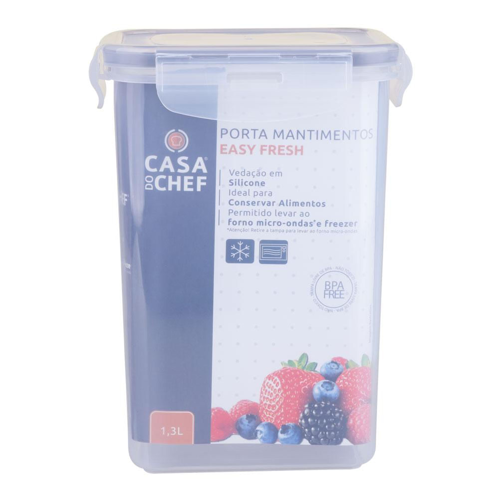 Pote Porta Mantimento Hermético 1300ml Quadrado Casa do Chef Easy Fresh