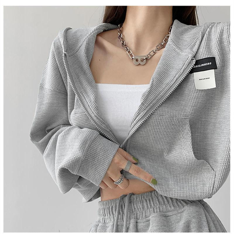 Moletom Feminino Harajuku com Capuz e Zíper Estilo Casual