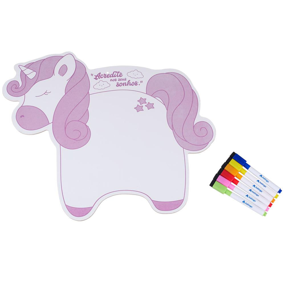 Quadro Infantil Unicórnio Com Kit de Caneta Xalingo