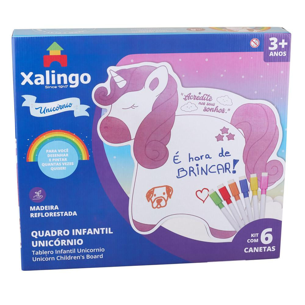 Quadro Infantil Unicórnio Com Kit de Caneta Xalingo