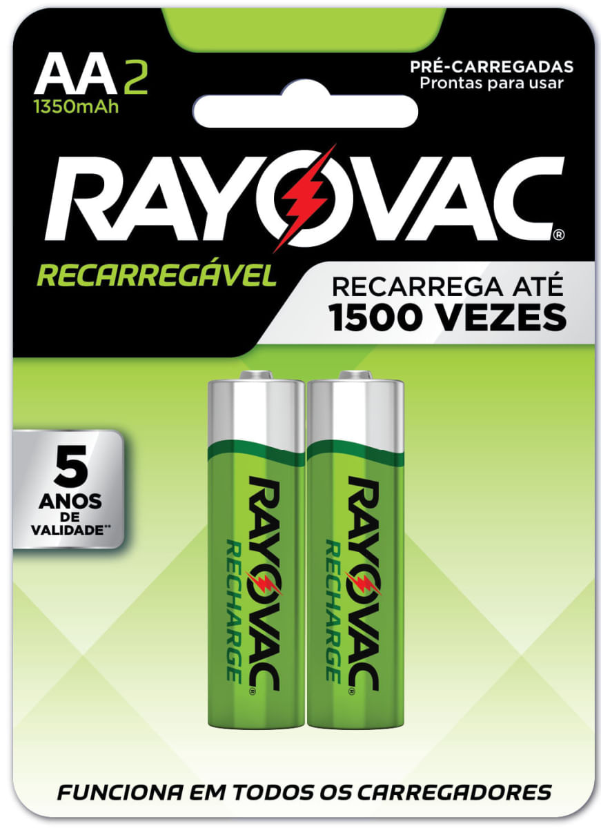 Pilha Recarregável Pequena com 2 Unidades 1350mAh Rayovac