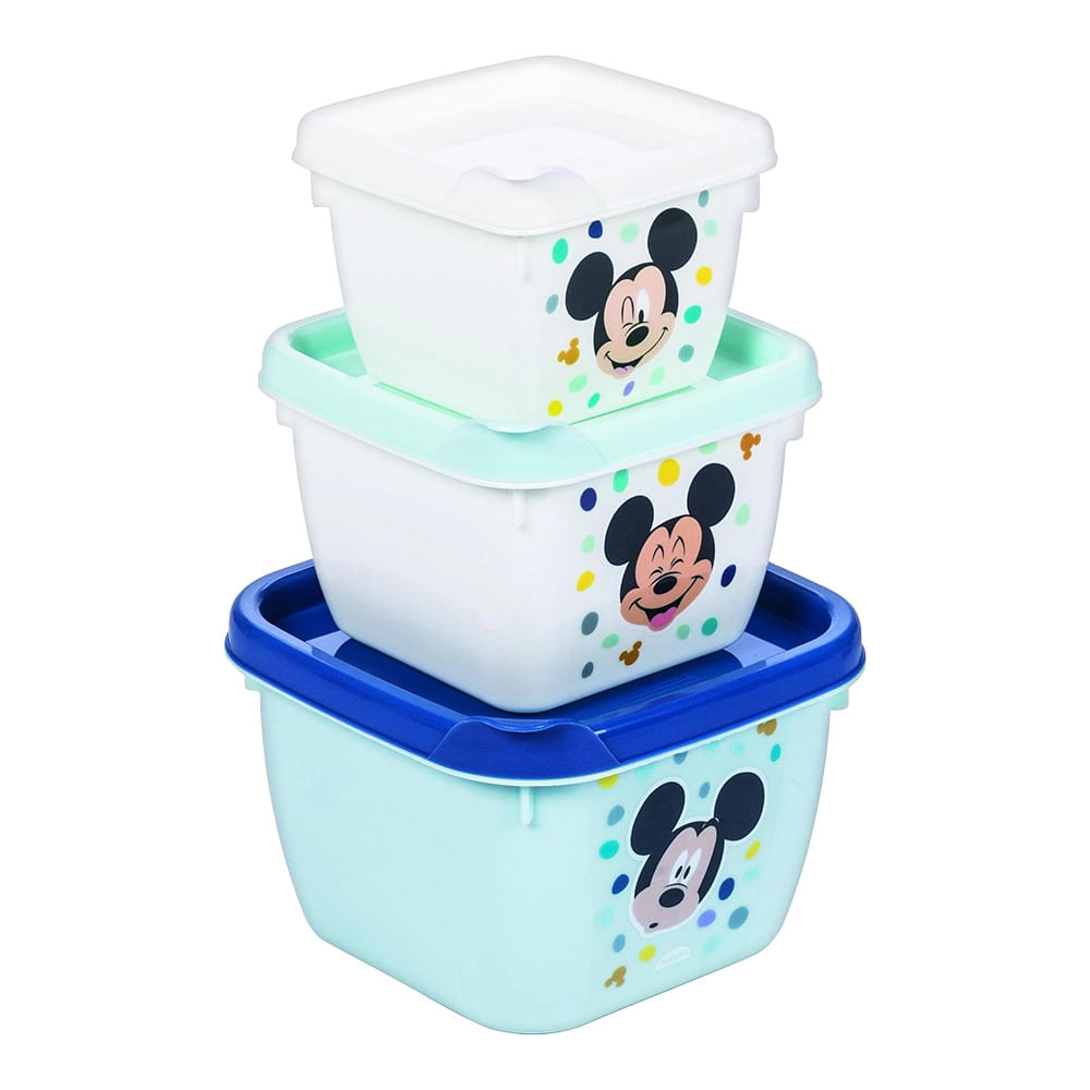 Conjunto de Potes Plásutil Conect Mickey Baby 3 Peças