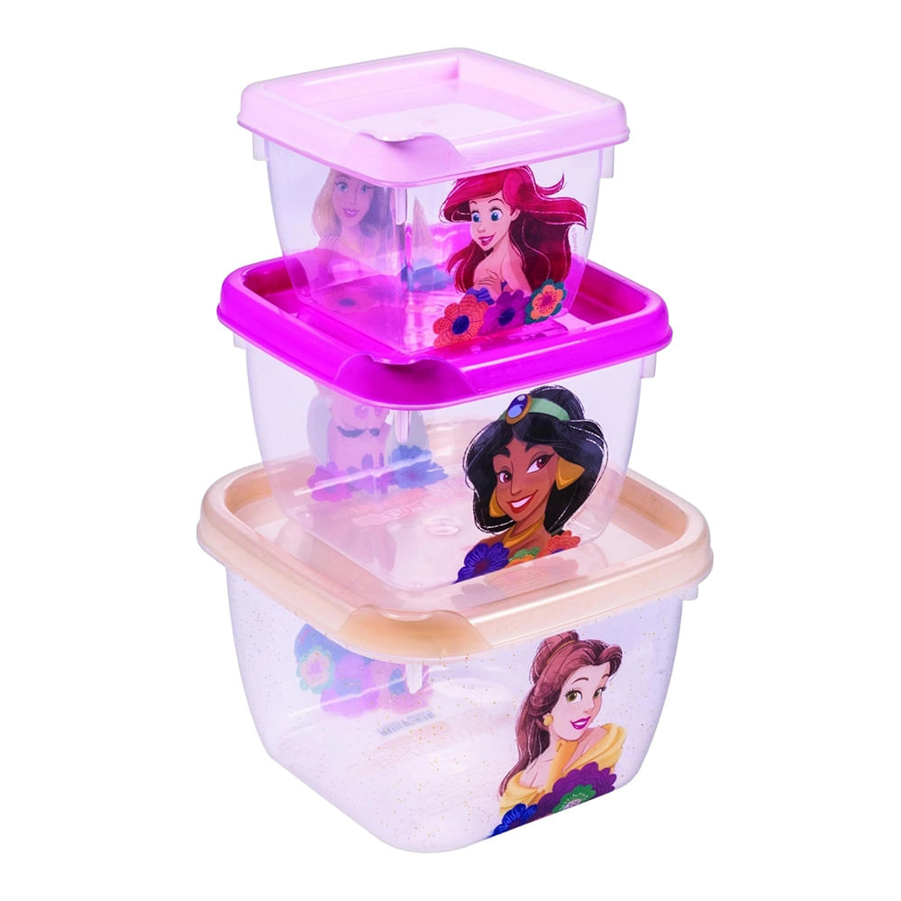 Conjunto de Potes Plásutil Conect Princesas 3 Peças