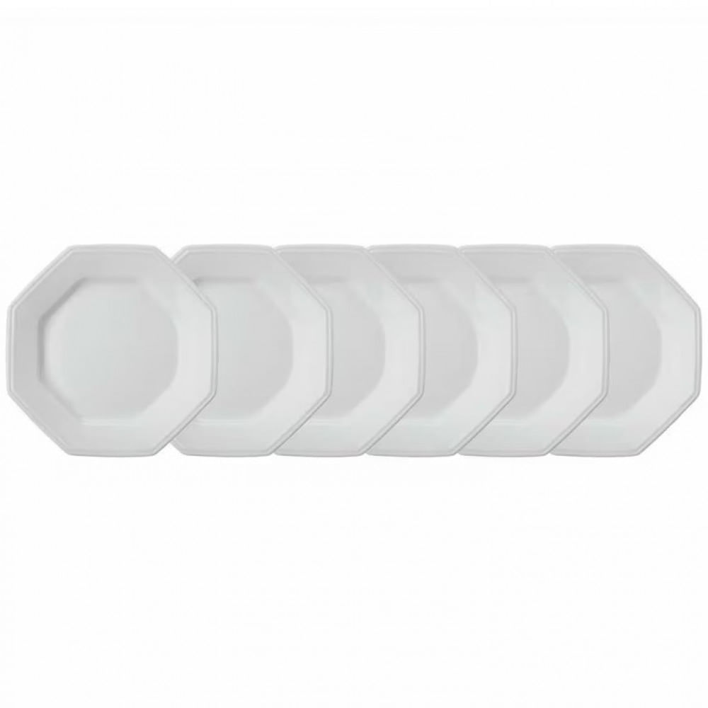 Conjunto com 6 Pratos de Sobremesa Schmidt Prisma em Porcelana 20,5 cm Branco