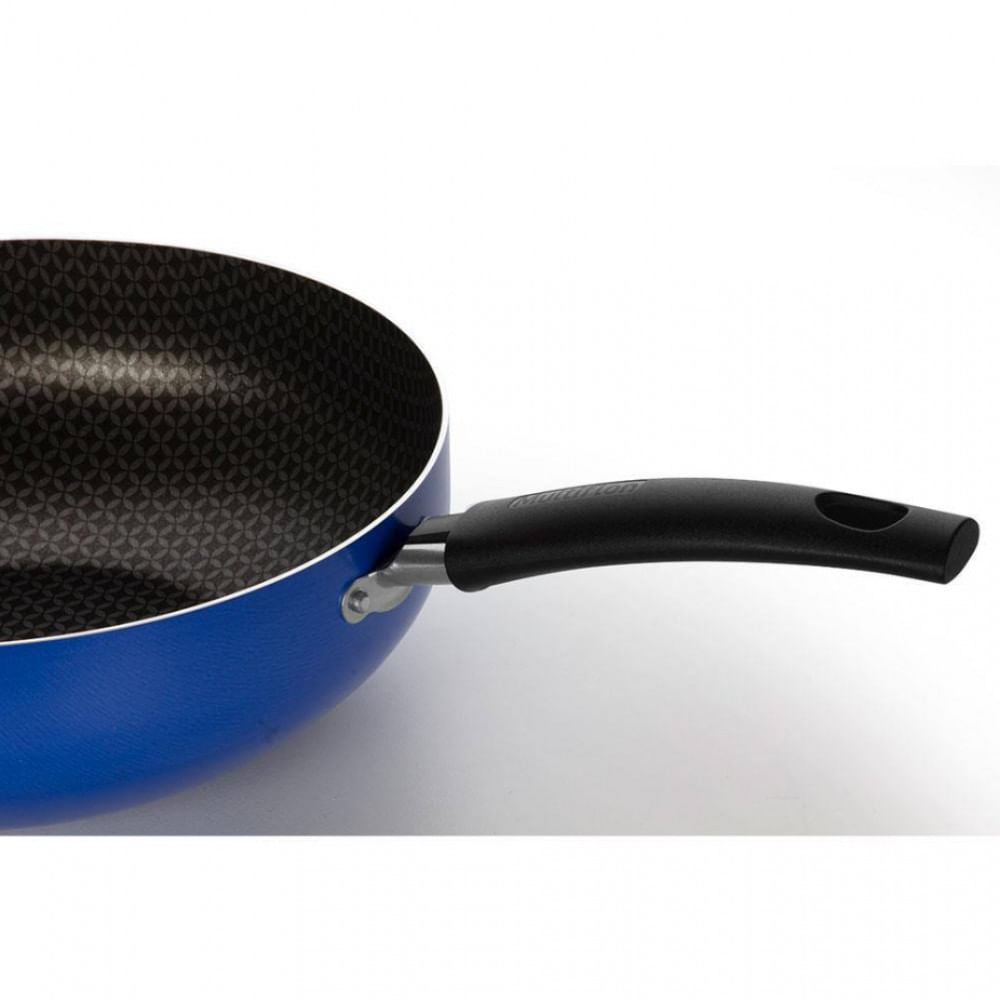 Frigideira Wok Multiflon com Cabo e Antiaderente 24cm Azul