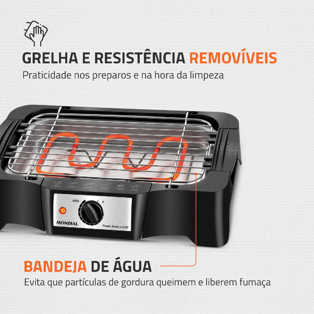 Churrasqueira Elétrica Mondial Pratic Steak e Grill CH-07 Preta 127V 127V