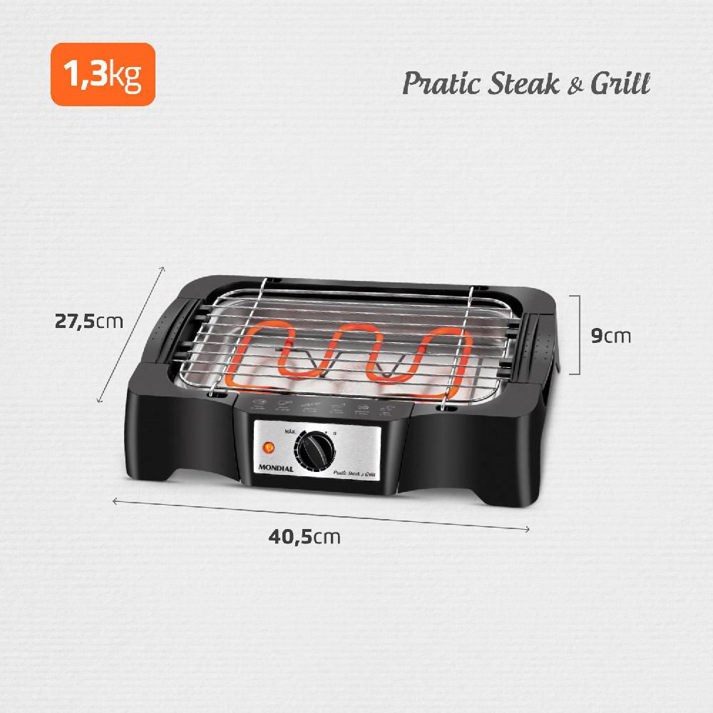 Churrasqueira Elétrica Mondial Pratic Steak e Grill CH-07 Preta 127V 127V