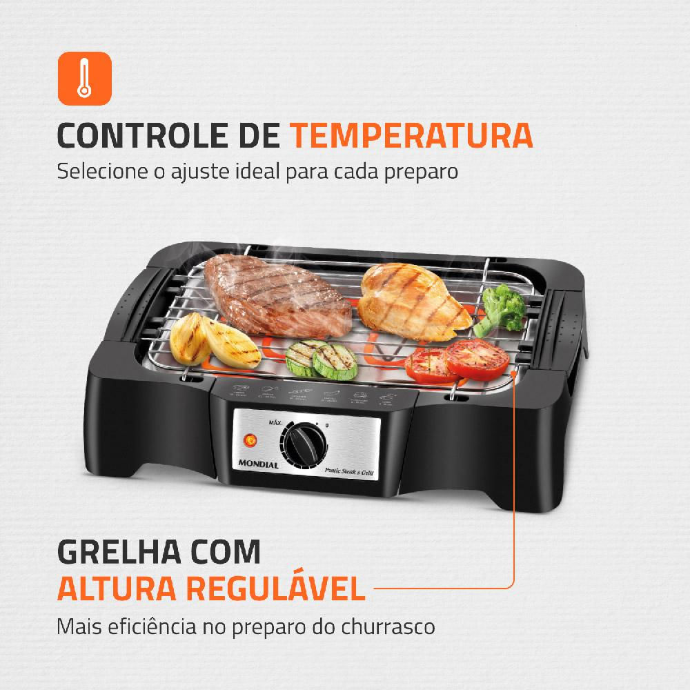 Churrasqueira Elétrica Mondial Pratic Steak e Grill CH-07 Preta 127V 127V