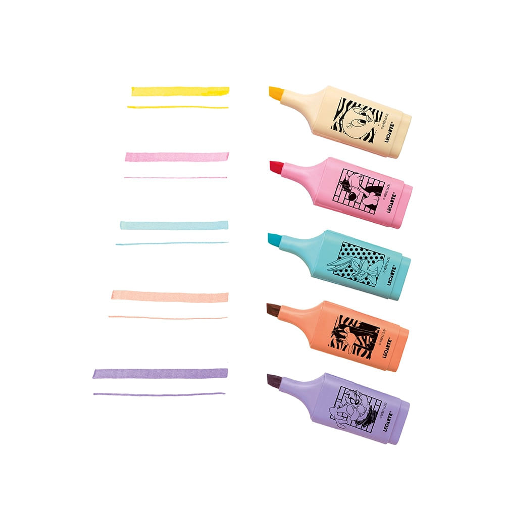 Marcador de Texto LeoArte Looney Tunes 5 Cores Pastel