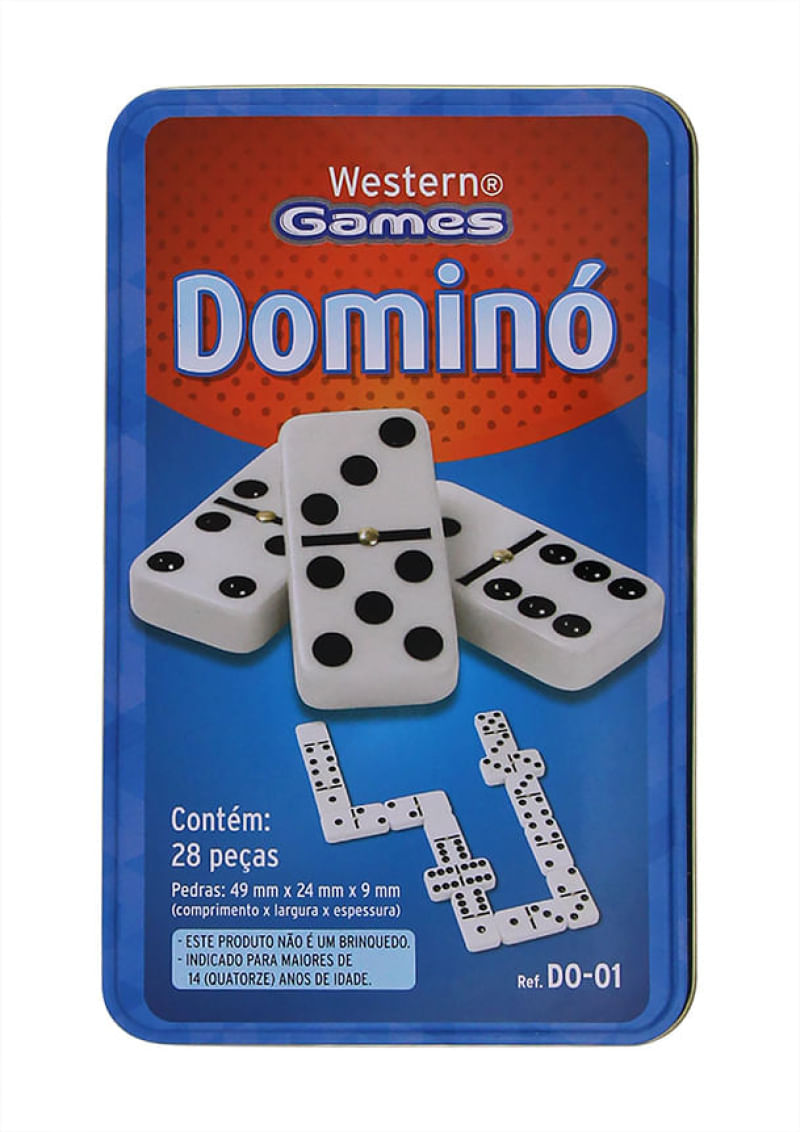 Jogo De Dominó - Estojo Azul Com 28 Peças - Dominoes - Brinquedos