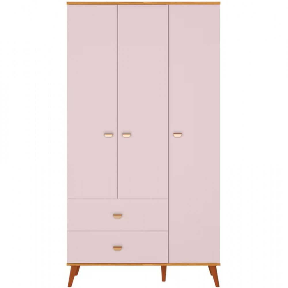 Guarda Roupa Infantil Bartira Ternura com 3 Portas 2 Gavetas e 5 Nichos Rosa Wood