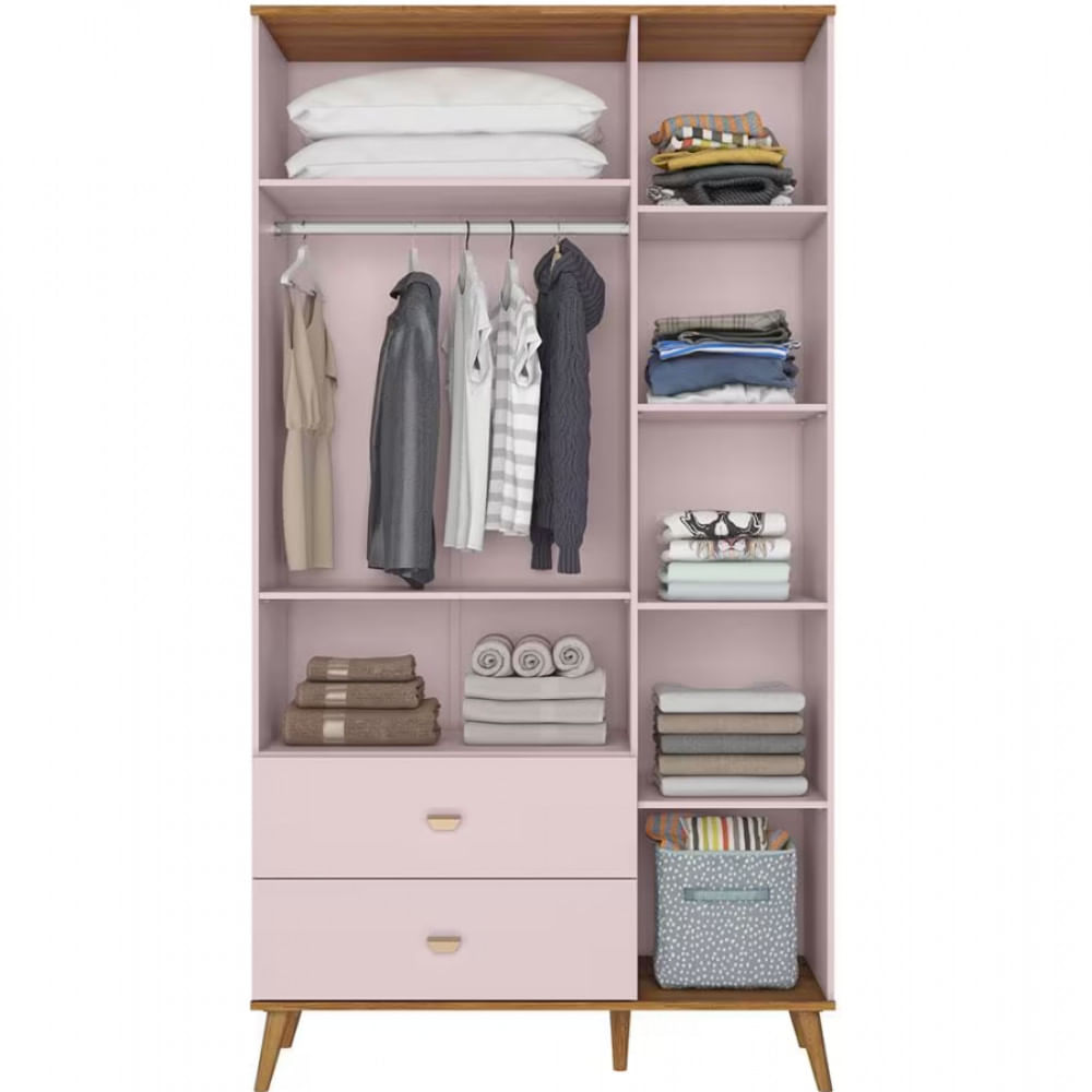 Guarda Roupa Infantil Bartira Ternura com 3 Portas 2 Gavetas e 5 Nichos Rosa Wood