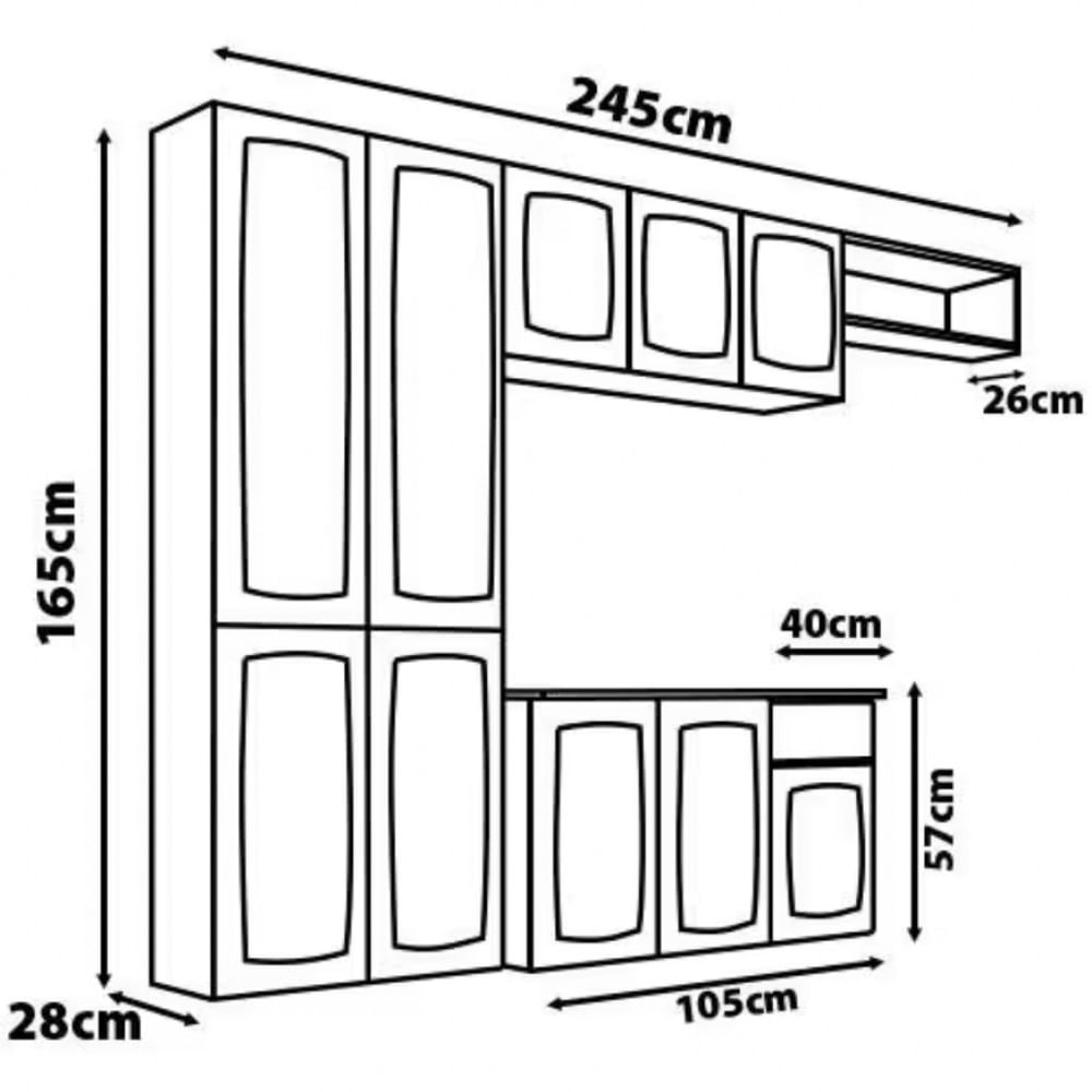 Cozinha Compacta Itatiaia Amanda Plus com 10 Portas 1 Gaveta e 8 Prateleiras 245cm de Largura Branco e Preto