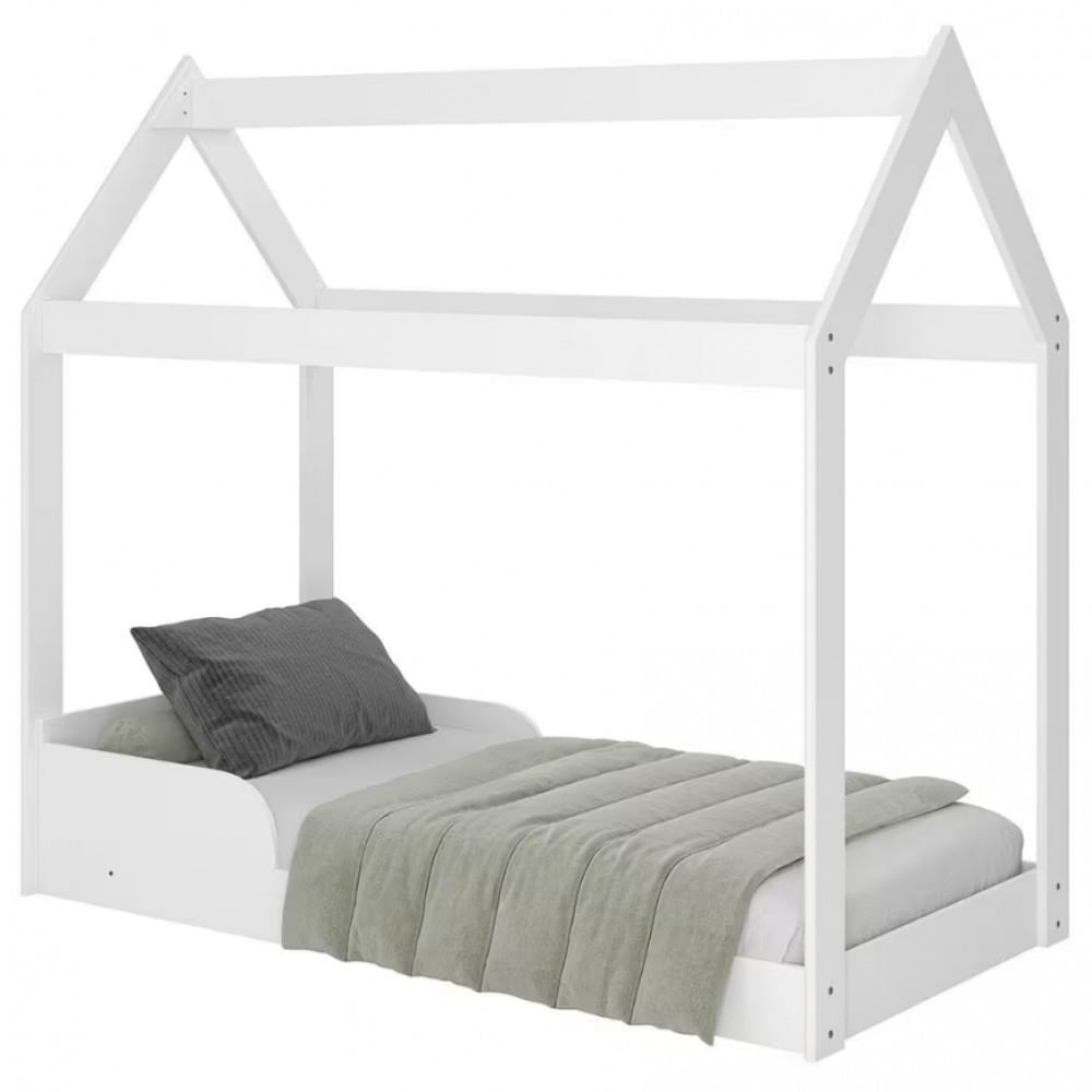 Cama Infantil Montessoriana Encanto com Tenda e Grade de Proteção Barreto Branco