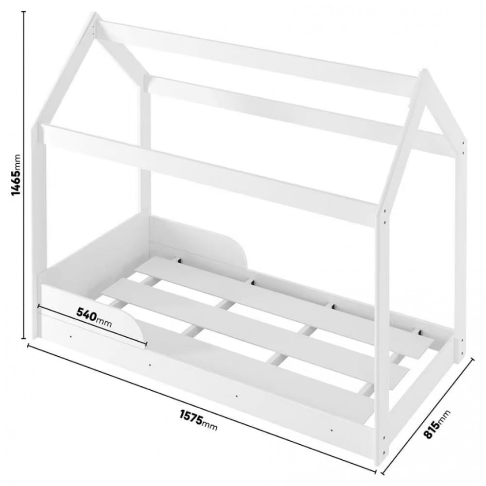 Cama Infantil Montessoriana Encanto com Tenda e Grade de Proteção Barreto Branco