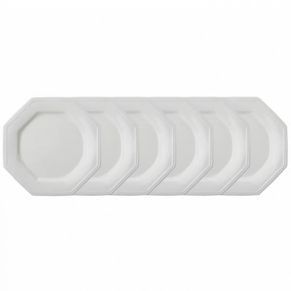 Conjunto com 6 Pratos Rasos Schmidt Prisma em Porcelana 28 cm Branco