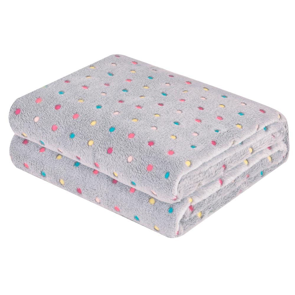 Manta Infantil 150x200cm Flannel Fantasy Cinza Com Bolinhas Cazza