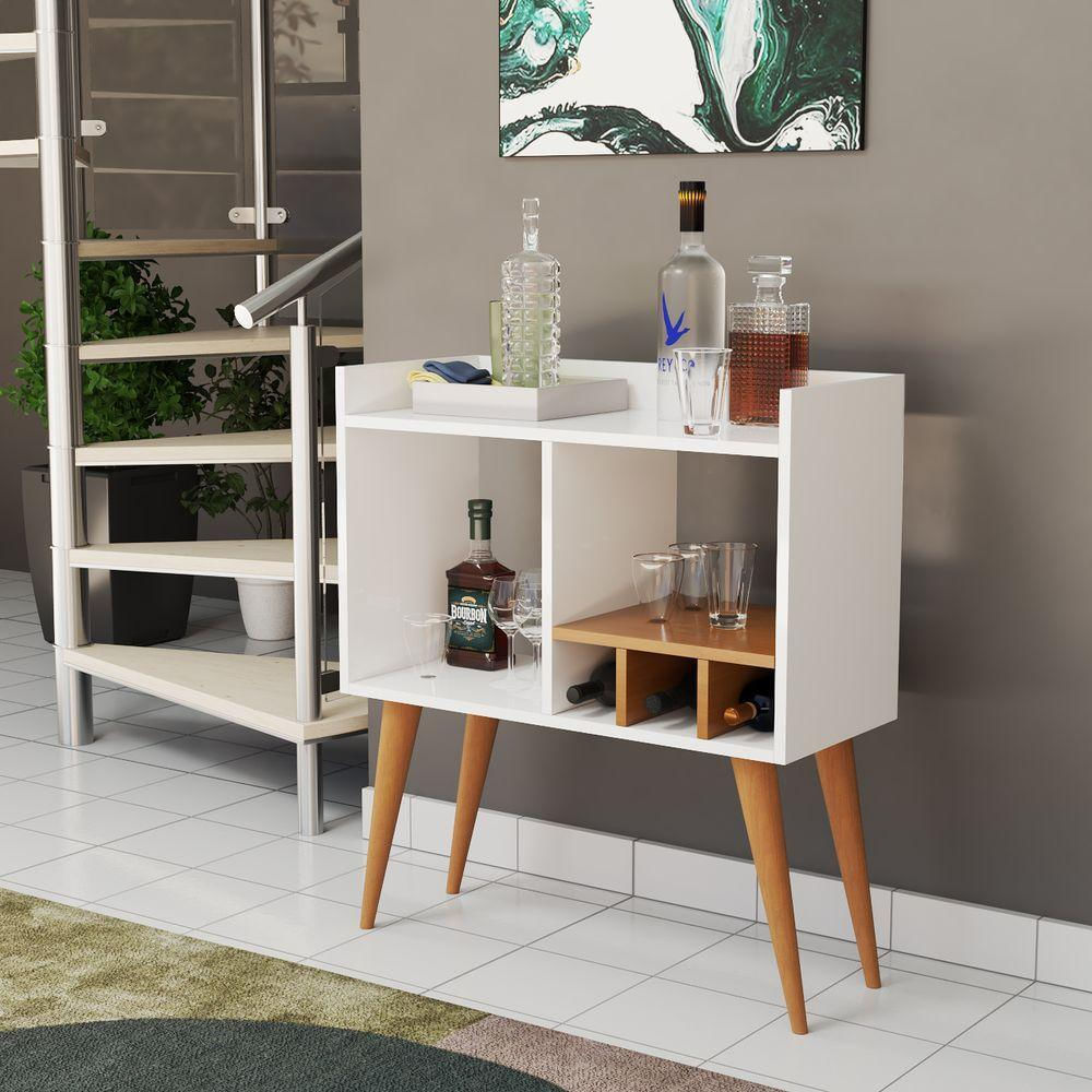 Aparador Moderno Para Salas Adega Porta Vinhos Taças Mini Bar Branco