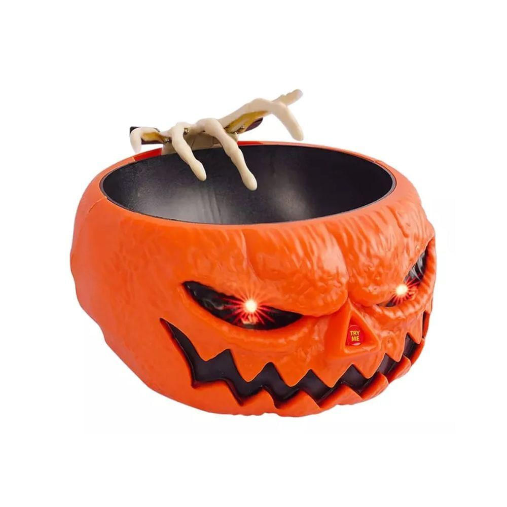 Baleiro Assustador Abóbora Halloween C/ Sensor De Movimento - Laranja